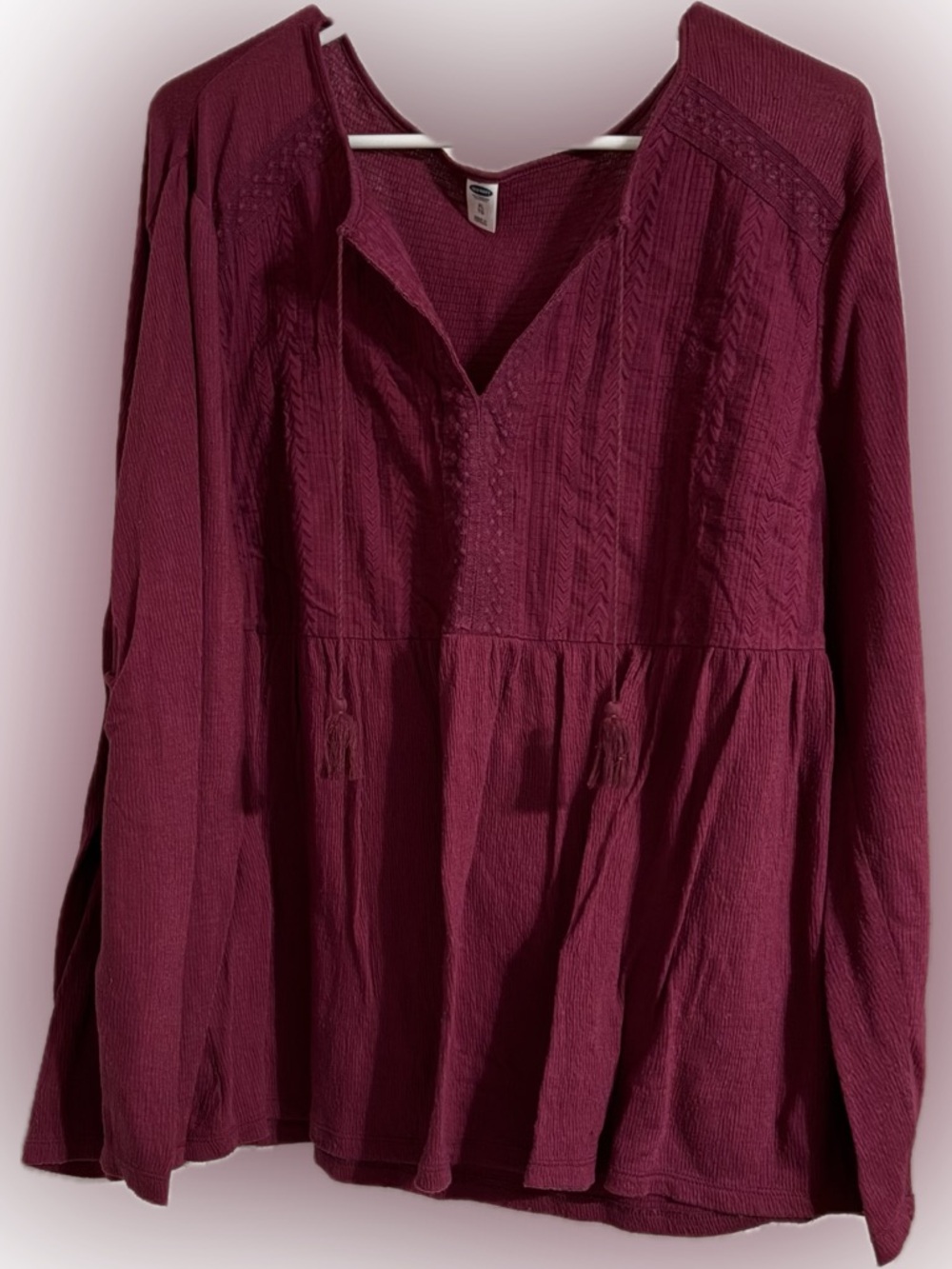 Old Navy Burgundy Textured Long-Sleeve Peasant Blouse